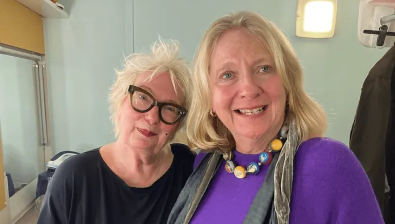 Jenny Eclair and Judith Holder backstage before a live show